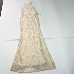Lulu’s Zenith Maxi Dress Womens Large Cream Lace Halter high Neck Sleeveless nwt